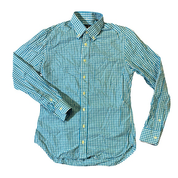 Gitman Bros mens M Medium light blue check plaid oxford button up shirt EUC - Picture 1 of 4